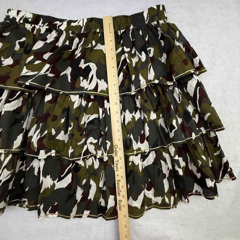 Lane Bryant Skirt Womens 14/16 Green Camo Tiered Ruffle Metallic Trim Cotton NWT - Picture 7 of 9